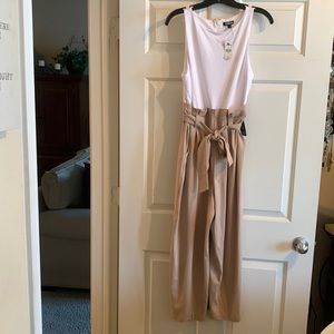 Express Two-Tone Sleeveless Jumpsuit in White and Beige
